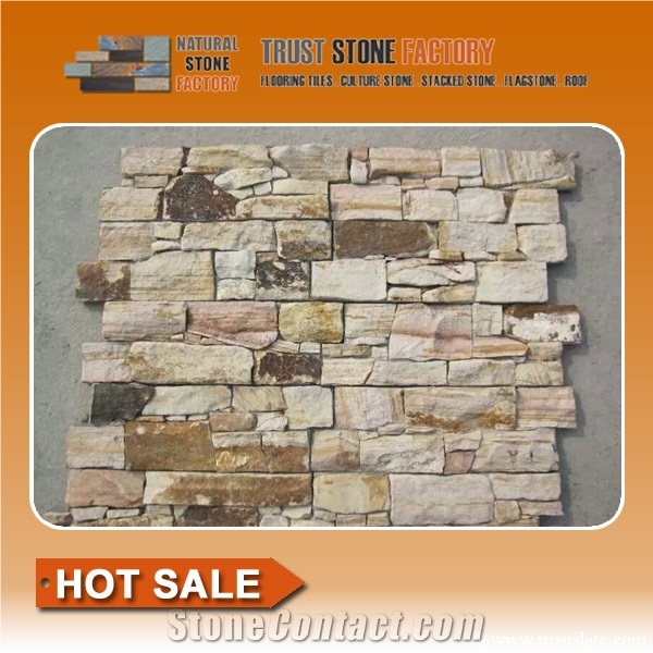 Brown Quartzite Ledgstone, Yellow Quartzite Stone Veneer Siding for Homes, Beige Quartzite Ledger Stone