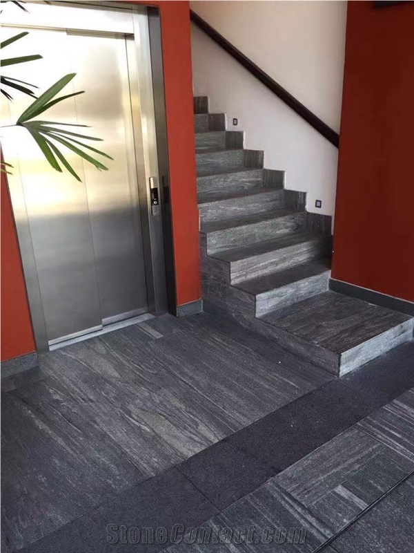 G302 Landscaping Granite Polished Steps, Wood Vein Grey Granite Stairs