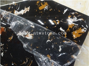 Black Portoro Artificial Marble Slabs