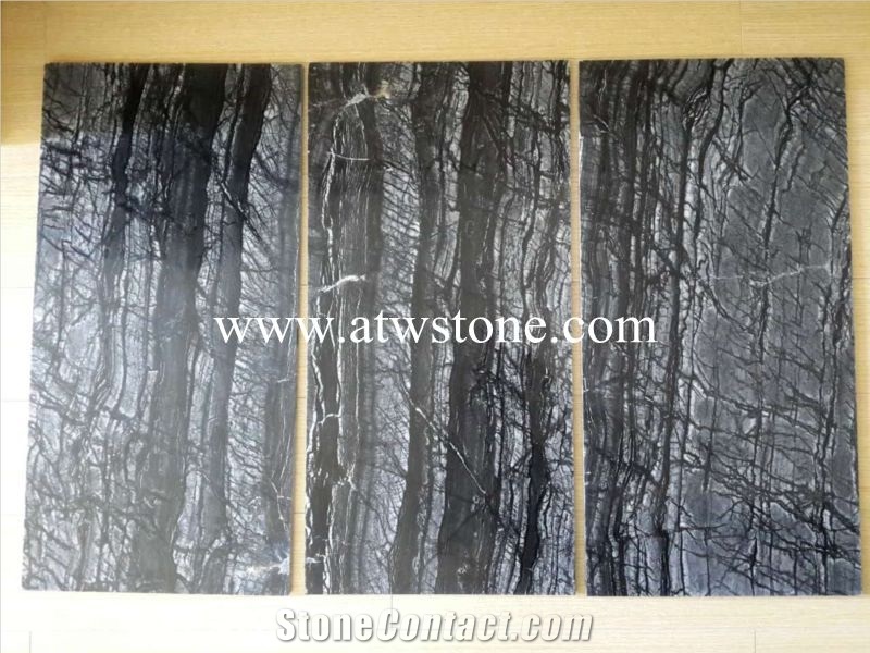 Zebra Black Marble Slabs, Black Forest Marble Slabs