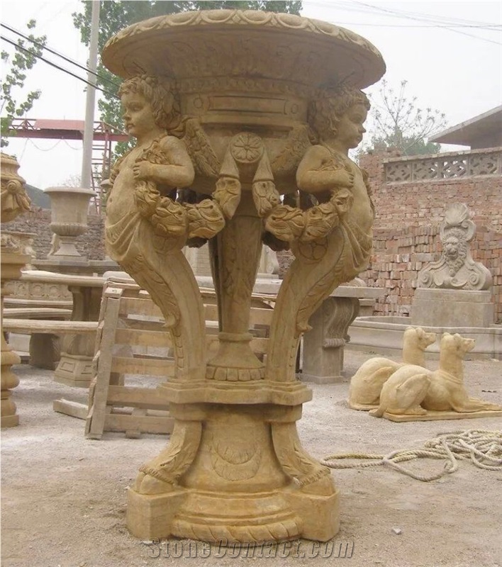 Anique Carving Sculpture Beige Marble Planter Flower Pot Carving Cup