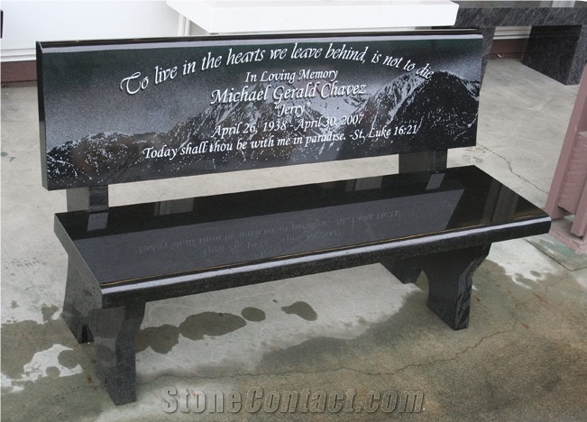 Cheap Tombstone Memorial Bench, Black Granite Memorial Bench