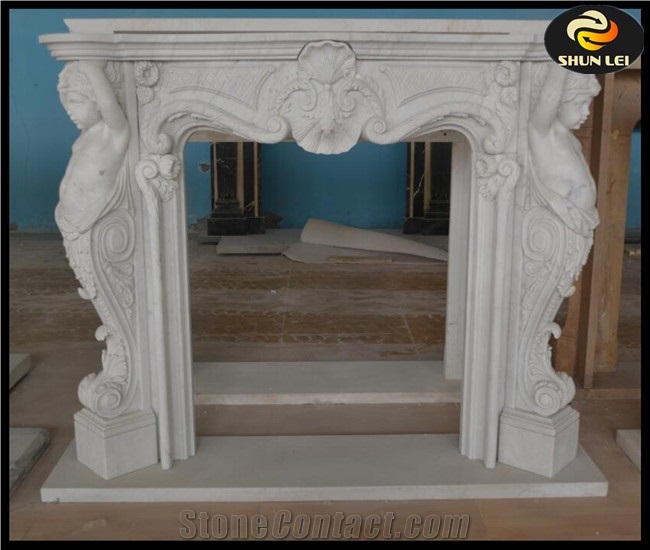 Marble Stone Sculpture Carving Fireplace, White Marble Fireplace