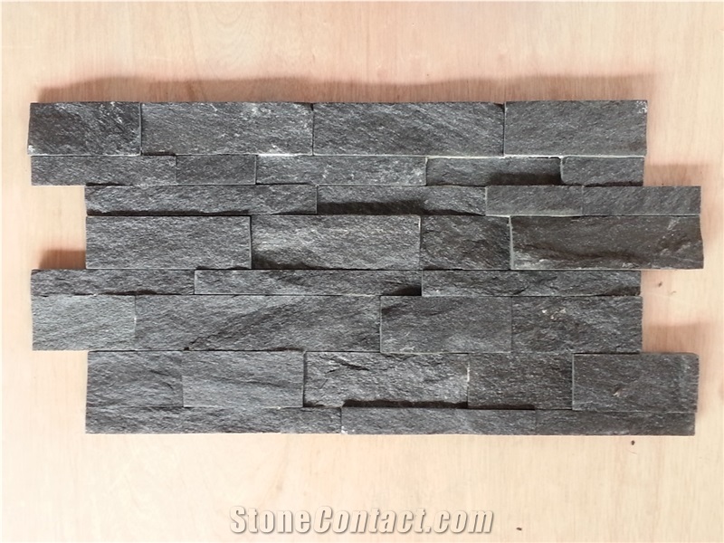 Black Quartzite Wall Cladding, China Stacked Stone Veneer Cultured Stone