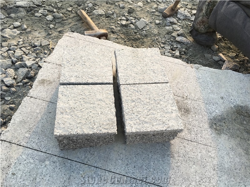 China G341 Granite Cube Stone & Paver, Grey Granite Flamed Paving Stone