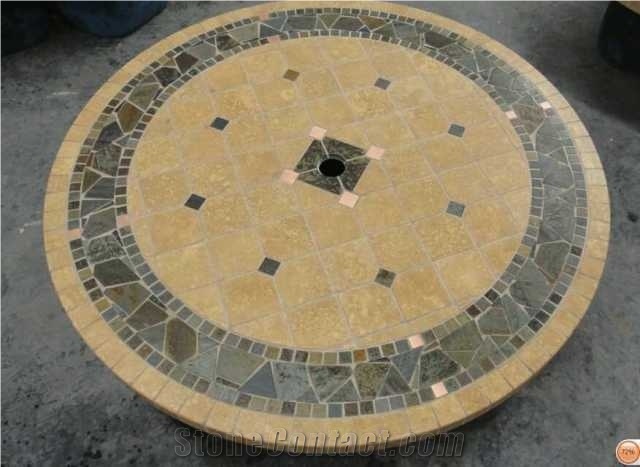 Marble Mosaic Madellion Table Tops, Mosaic Tile Round Patio Table