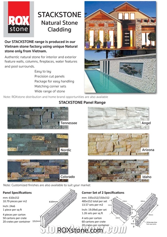 Roxstone Stackstone Panels Tennessee, Grey Quartzite Wall Cladding Cultured Stone Viet Nam