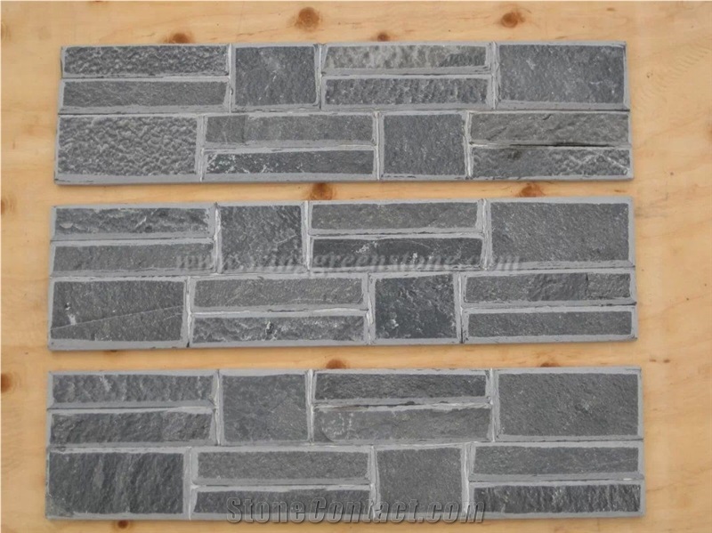 Hot Sale Black Slate Culture Stone/Stacked Stones/Veneer Stones Panel for Exterior Decoration and Wall Cladding, Winggreen Stone