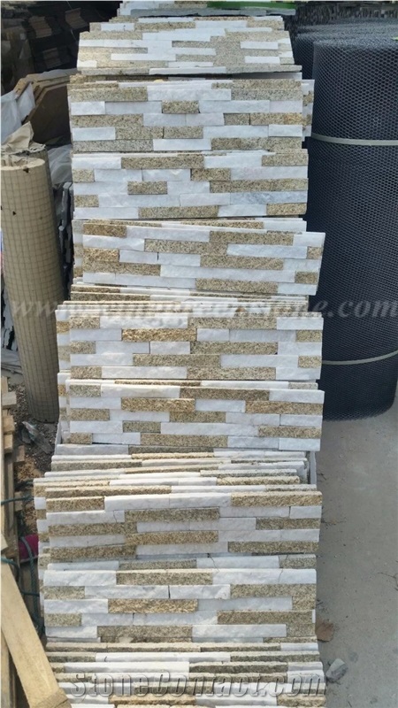 Hot Sale Cheap Price White Quartize + Tiger Skin Yellow Stone/Stacked Stones/Veneer Stones Panel for Exterior Decoration and Wall Cladding, Winggreen Stone