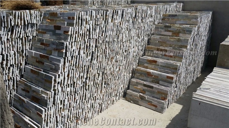 Hot Sale Wooden Yellow Slate Cultured Stone/Stacked Stones/Veneer Stones Panel with Cheap Price for Exterior Decoration and Wall Cladding