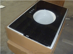 Imported Black Galaxy Granite Bath Top, Black Star Granite Bathroom Countertops, Polished Black Galaxy Granite Custom Vanity Tops, Xiamen Winggreen Manufacturer
