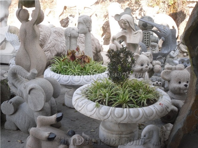 Natural Granite Flower Pot, Light Grey, Winggreen