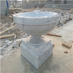 Own Factory, Hand Carved Marble Flower Vases, White Marble Flower Stand, White Marble Planter Pots, Outdoor Planters, Xiamen Winggreen Manufacturer
