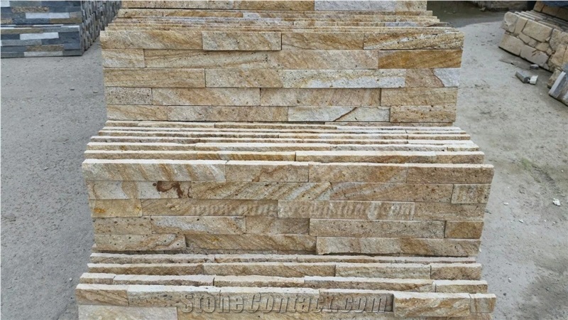 Popular Yellow Sandstone Cultured Stone/Stacked Stones/Veneer Stones Panel for Exterior Decoration and Wall Cladding, Winggreen Stone