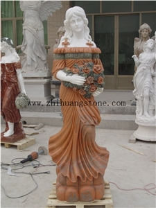 Girl Marble Sculpture Multicolor Marble Garden Sculpture