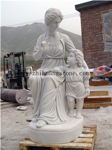 Mother and Son White Marble Sculpture Statue