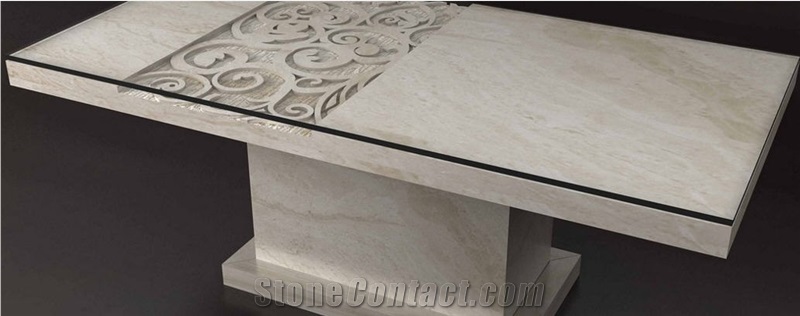 Beige Limestone Carved Table Top