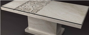 Beige Limestone Carved Table Top
