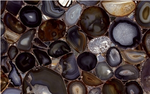 Natural Black Agate Semiprecious Stone Tiles & Slabs