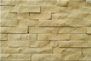 Desserto Giallo Limestone Split Face Stacked Wall Veneer, Beige Limestone Wall Cladding, Cultured Stone