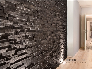 Black Slate Stacked Wall Panels, Cultured Stone