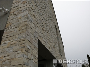 Golden Quarzite Wall Cladding Panels, Beige Quartzite Wall Decor, Stone Veneer