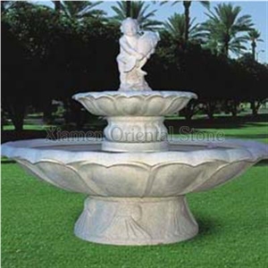China Bally White Granite Garden Water Features, Exterior Landscaping Stones Rolling Sphere Fountains, Outdoor Angel Sculptured Fountain with Stone Base