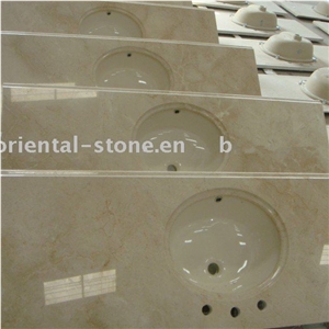 China Beige Marble Bathroom Vanity Tops, Stone Bathroom Custom Countertops with Sinks & Basins, Kitchen Vanity Top, Bath Tops