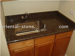 China Brown Granite Bathroom Custom Vanity Tops, Stone Custom Countertops, Polished Surface Bath Tops with Wood Cabinet
