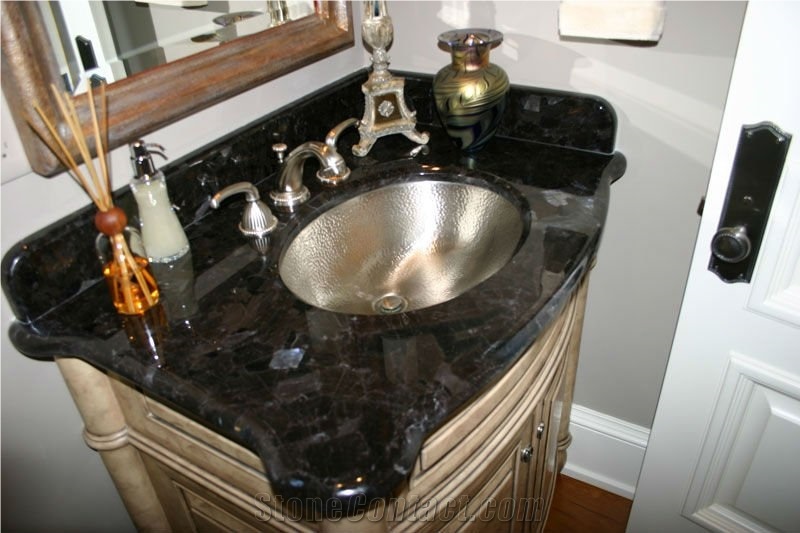 China Brown Marble Bathroom Vanity Tops, Custom Countertops, Polished Surface Bath Tops with Sink Basin