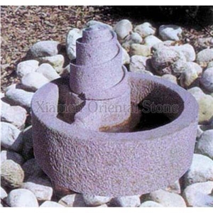 China G605 Granite Garden Water Features, Exterior Landscaping Stones Fountains, Outdoor Sculptured Fountain, Flamed Surface Round Fountains with Stone Base