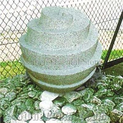China G614 Granite Garden Water Features, Exterior Landscaping Stones Fountains, Outdoor Sculptured Fountain, Honed Surface Round Fountains with Stone Base