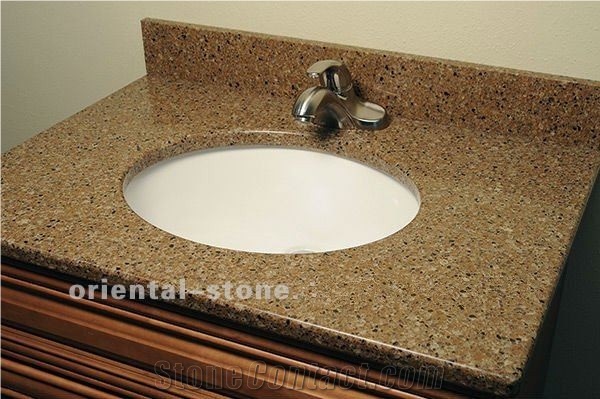 China G682 Yellow Granite Bathroom Vanity Tops,Stone Custom Countertops, Polished Surface Bath Tops with One Sink Basin