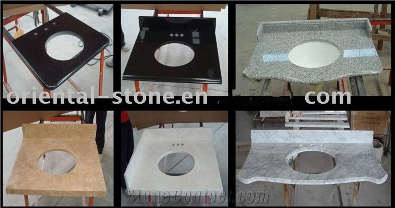 China Granite Engineered Bathroom Vanity Tops, Polished Surface Bath Tops with Sink Basin