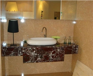 China Red Marble Bathroom Custom Vanity Tops,Stone Countertops, Polished Surface Bath Tops with One Sink Basin