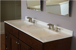 China White Artificial Stone Bathroom Vanity Tops, Quartz Stone Bathroom Top, Custom Countertops, Polished Surface Bath Tops with Sink Basin