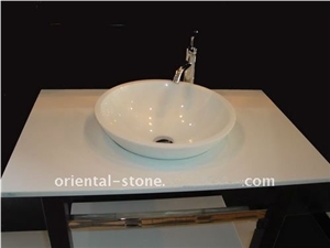 China White Marble Engineered Bathroom Vanity Tops,Stone Custom Countertops, Polished Surface Bath Tops with Sink Basin
