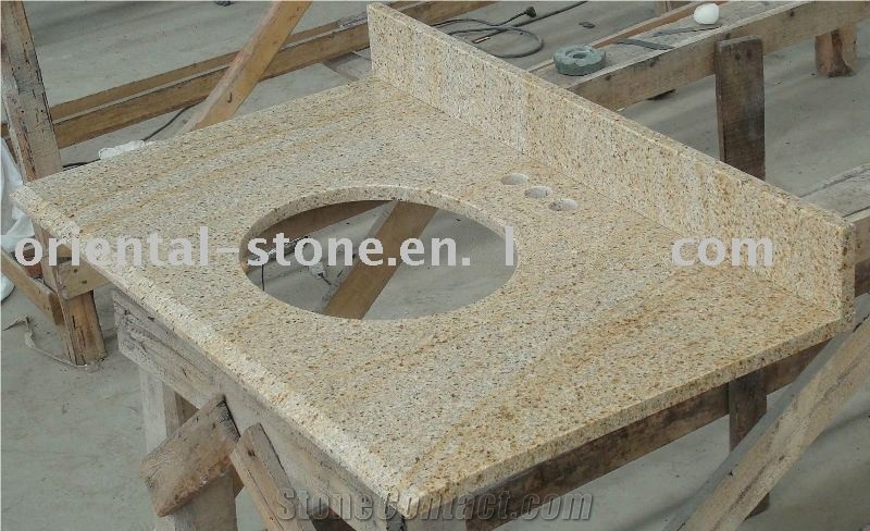 China Yellow Granite Bathroom Custom Vanity Tops, Engineered Stone Bathroom Countertops, Bath Tops