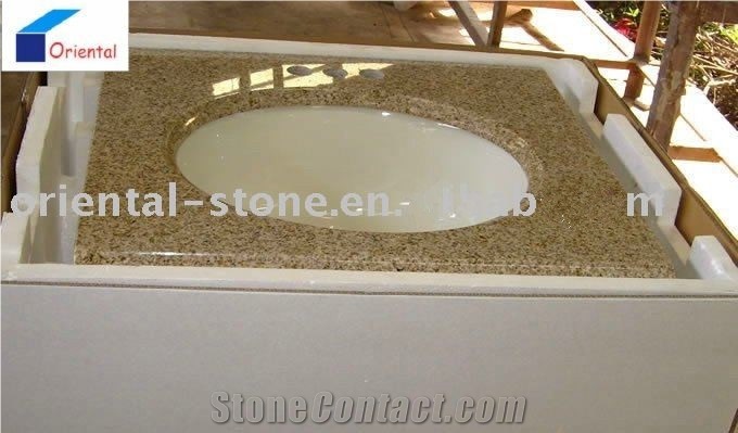 China Yellow Granite Bathroom Custom Vanity Tops,Stone Countertops, Polished Surface Bath Tops with Sink Basin