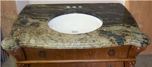 Granite Bathroom Vanity Tops, Polished Surface Bath Tops with One Sink Basin Wood Cabinet