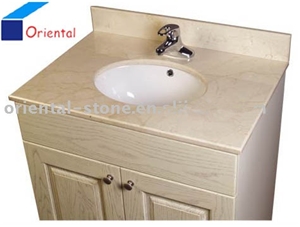 Imported Crema Marfil Beige Marble Bathroom Vanity Tops, Stone Bathroom Custom Countertops with Sinks & Basins, Kitchen Vanity Top, Bath Tops with Cabinet