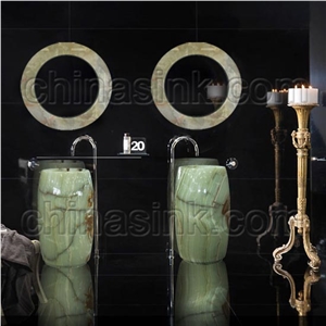 Green Onyx Barrel Pedestal Sinks & Basins
