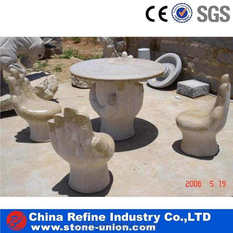 Beige Granite Table Chairs Stone, Marble Patio Table And Chairs