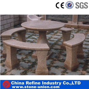 Beige Granite Table & Chairs, Stone Table, Landscaping Sculpture,Exterior Outdoor Garden Landscape Street Patio Natural Granite Stone Table Chair