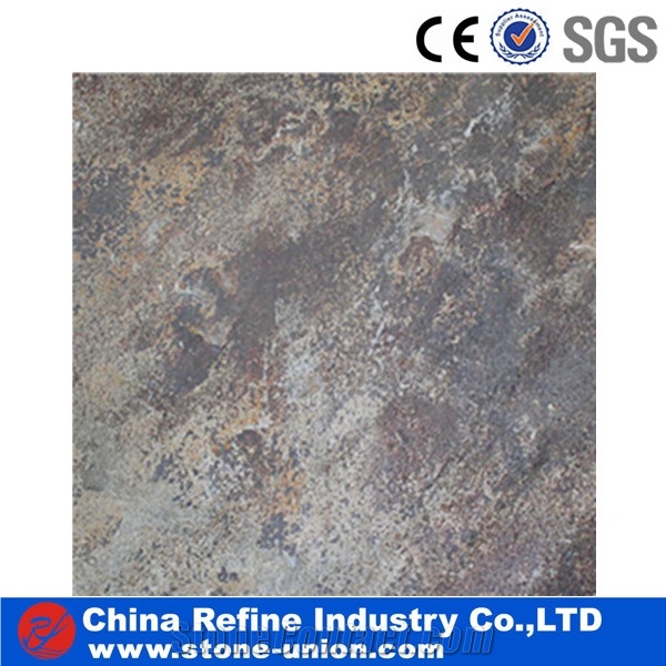 Factory Classic Natural Rusty Yellow Exterior Wall Slate Tiles, Yellow Rusty Black Bottom Stone Slate Flooring Tile & Paving Stone Natural Stone