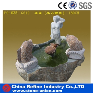 Famous Mermaid with Lotus and Carp Water Fountain,Human Sculptured Handcarved Exterior Fountains for Garden Decoration, Customized Foutains