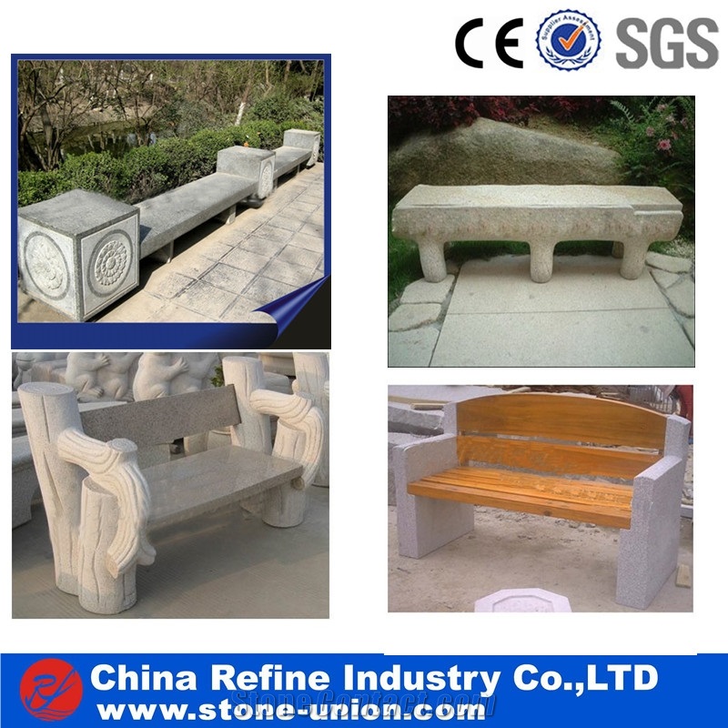 Grey Granite Benches for Garden Decoration , Simple Granite Stone Benches for Rest