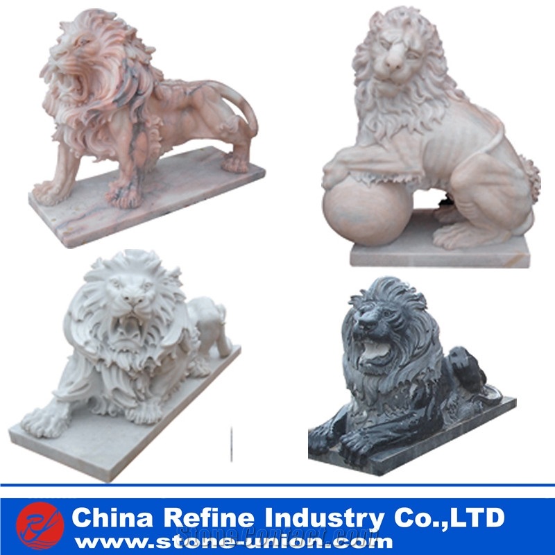 Lion Sunset Red Marble Statues , Lion Pink Marble Sculpture , Garden Lion Statue , Carving Lion Statue,Animal Sculptures,Statues,Western Statues