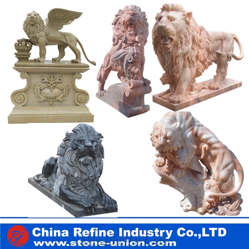 Lion Sunset Red Marble Statues , Lion Pink Marble Sculpture , Garden Lion Statue , Carving Lion Statue,Animal Sculptures,Statues,Western Statues