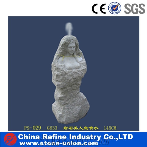 Mermaid Water Fountain for Decoration,Exterior Fountains Natural Stone Decoration, Sculptured Stone Work,Carved Fountain,Customized Foutains